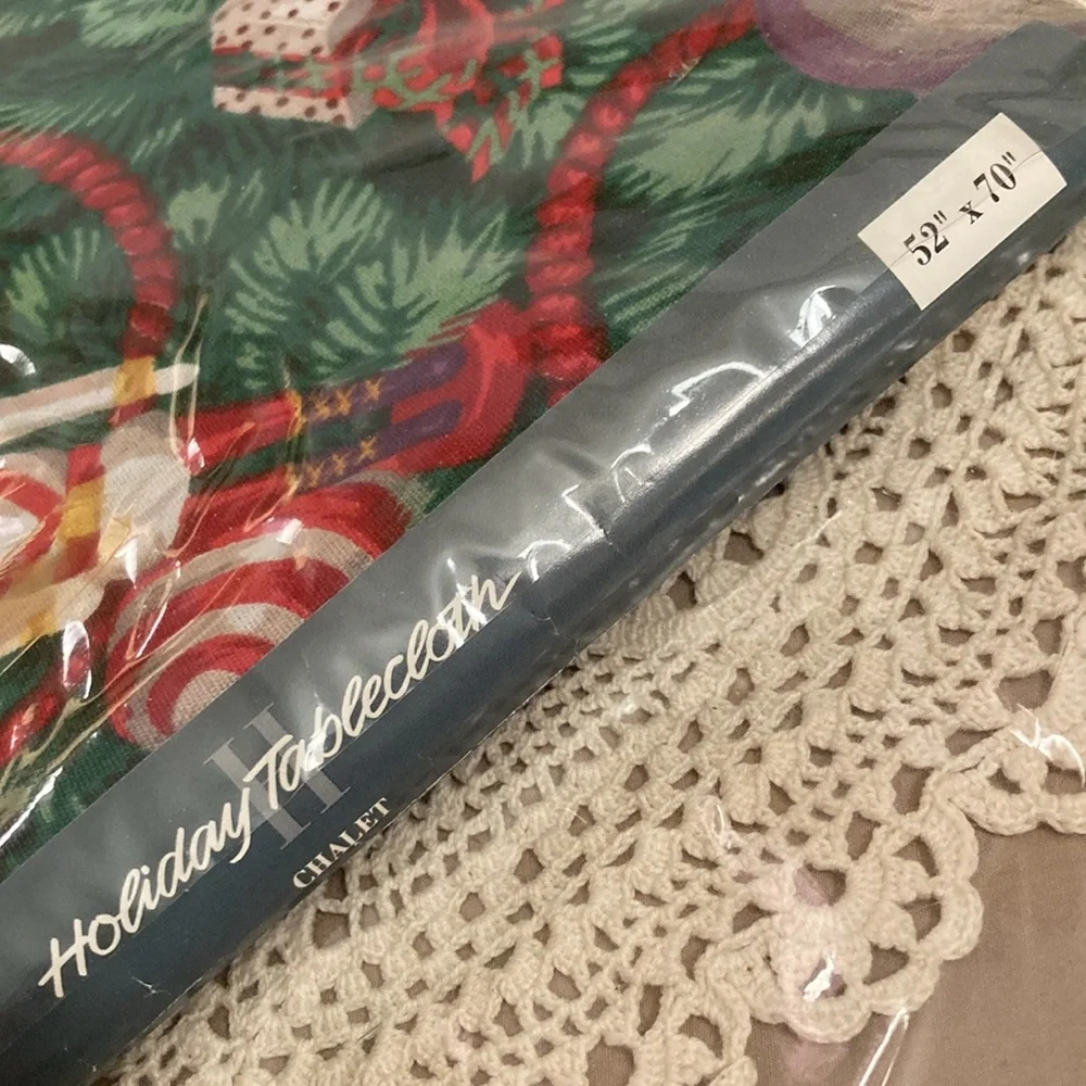 New Vintage 1990s Fabric Christmas Tablecloth Nutcracker Snowman Teddy Bear